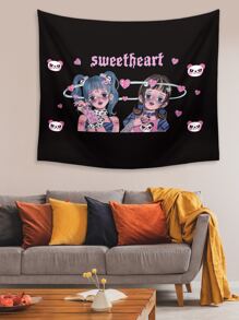 Mikootom Kawaii Cartoon Print Tapestry - Multicolor - View 2