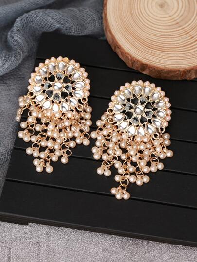 Faux Pearl Tassel Decor Drop Earrings
