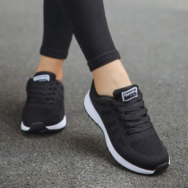 

Two Tone Letter Patch Mesh Panel Sneakers, Black