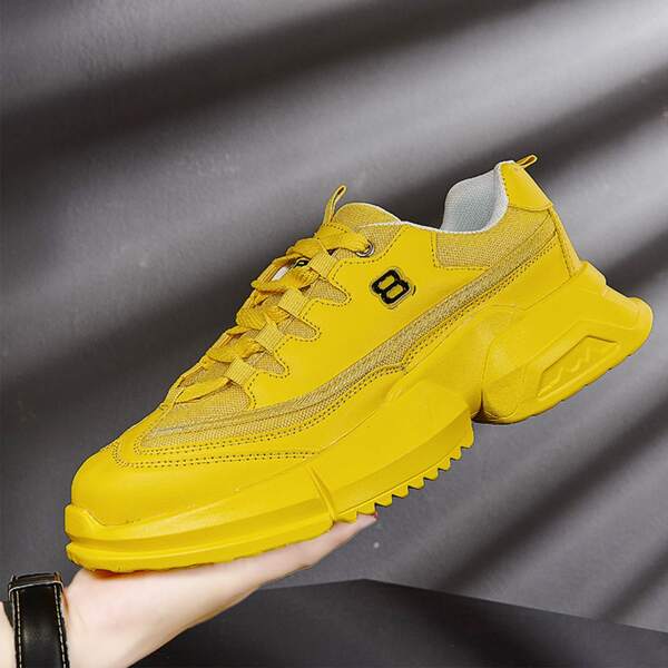 

Men Minimalist Lace-up Front Sneakers, Yellow