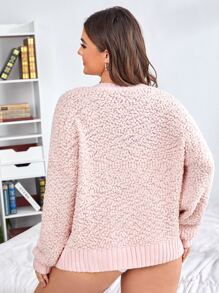 Plus Popcorn Knit Cardigan - Baby Pink - View 2