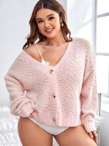Plus Popcorn Knit Cardigan - Baby Pink - View 4