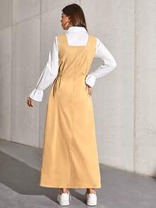 SHEIN 1pc Blouse With 1pc Shirred Dress - Khaki - View 2