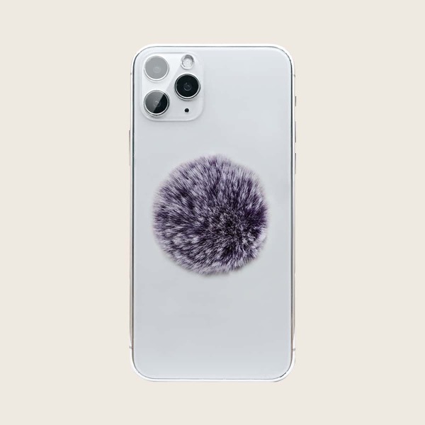 

Fluffy Pom Pom Stand-Out Phone Grip, Mauve purple