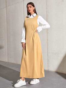 SHEIN 1pc Blouse With 1pc Shirred Dress - Khaki - View 4