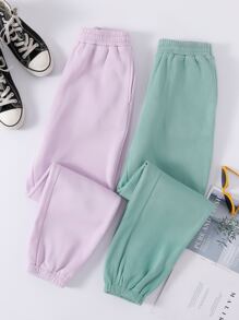SHEIN Unity 2入組素色彈性腰帶保暖衛褲 - 彩色 - 查看 1