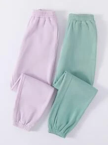 SHEIN Unity 2入組素色彈性腰帶保暖衛褲 - 彩色 - 查看 3