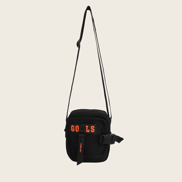 

Kids Letter Graphic Square Bag, Black