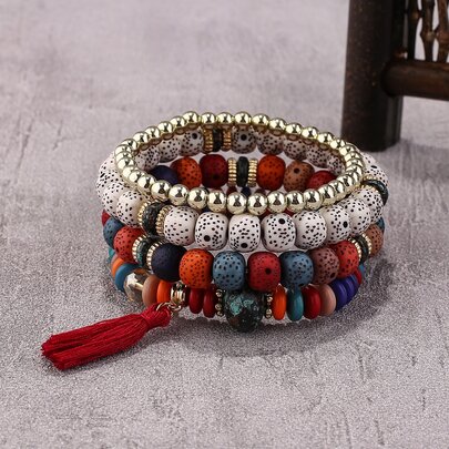 4pcs Tassel Charm Beaded Bracelet