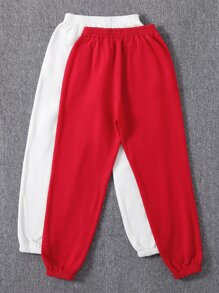 SHEIN Unity 2pcs Solid Elastic Waist Thermal Joggers - Multicolor - View 2