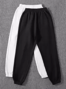 SHEIN Unity 2 piezas Pantalones deportivos unicolor de cintura elástica térmico - Multicolor - Ver 2