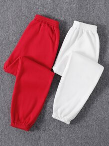 SHEIN Unity 2pcs Solid Elastic Waist Thermal Joggers - Multicolor - View 3
