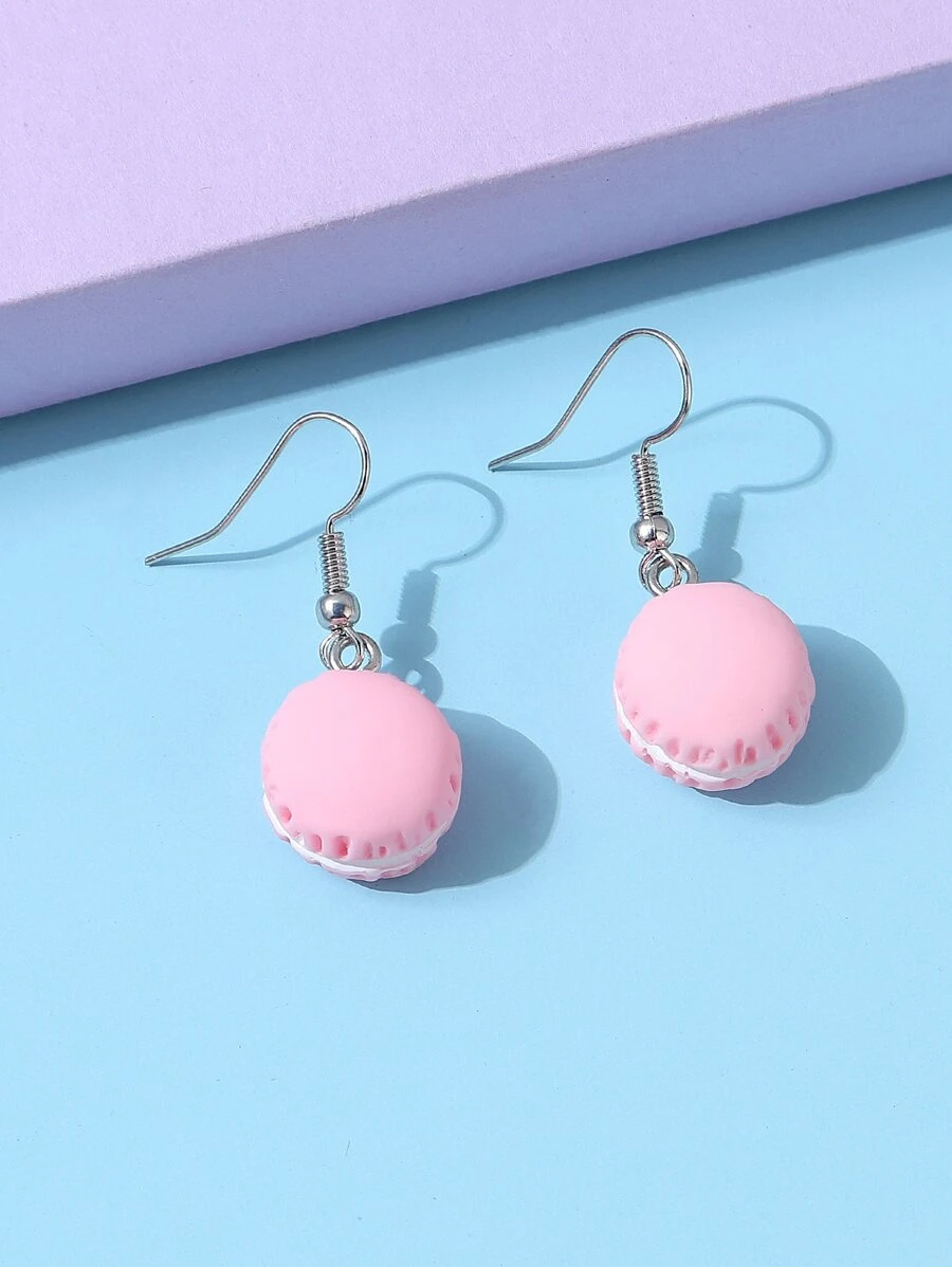 女孩馬卡龍吊墜耳墜 - 粉色 - 查看 1