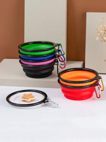 1pc Random Color Pet Travel Bowl, Portable & Foldable Dog Food Bowl - Multicolor - View 1