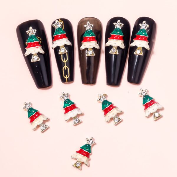 

10pcs Christmas Tree Shaped Nail Art Decoration, Multicolor