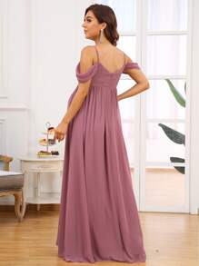 EVERPRETTY 孕婦挖肩褶邊雪紡連衣裙 - 藕粉色 - 查看 2