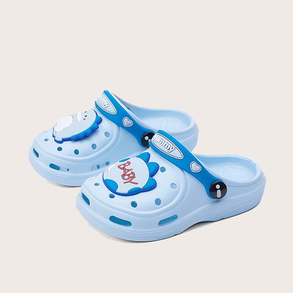 

Girls Hollow Out Design Cartoon Graphic Vented Clogs, Blue