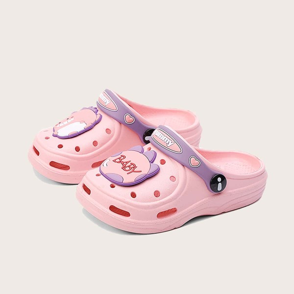 

Girls Hollow Out Design Cartoon Graphic Vented Clogs, Pink