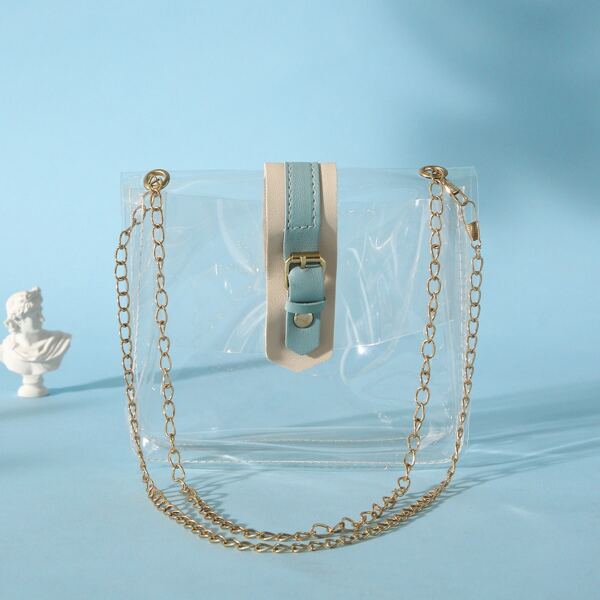 

Clear Buckle Decor Chain Square Bag