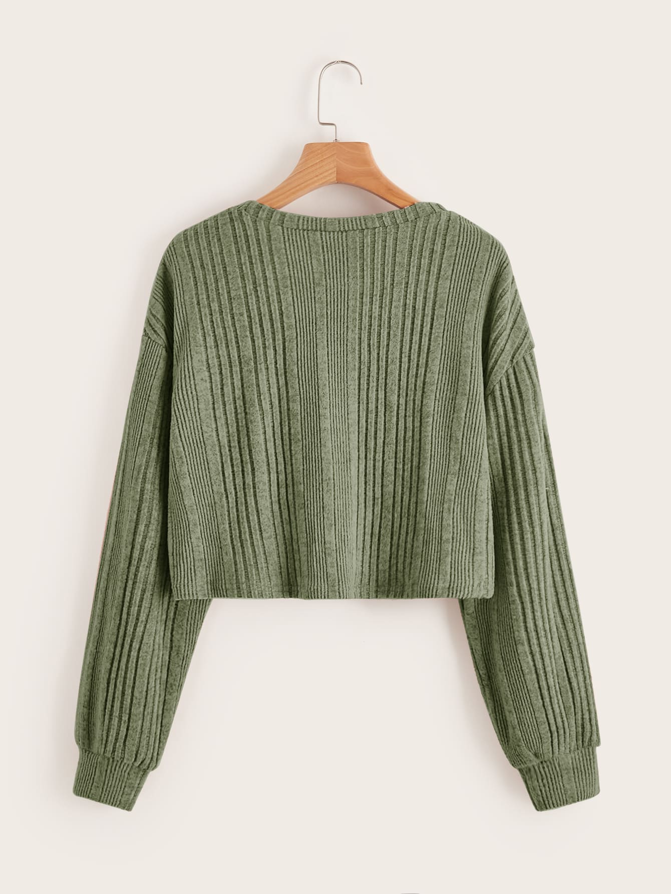 Leisure Long-Sleeved Teen Girl's Drop-Shoulder Knitted T-Autumn Winter Shirt In Ribbed Texture