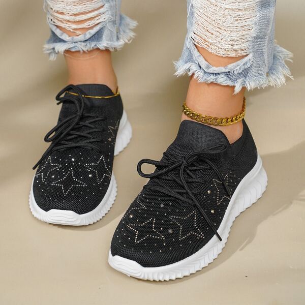 

Star Graphic Lace-up Running Shoes, Black