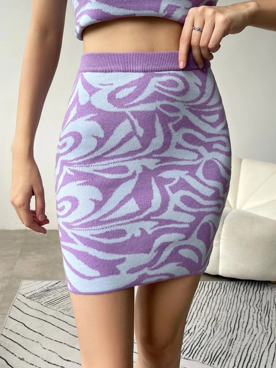 SHEIN EZwear Grafisk Elegant Sweater Kjol