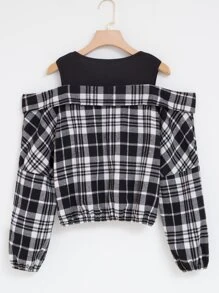SHEIN Unity 格紋金屬圓環拉鍊挖肩襯衫 - 黑與白 - 查看 2