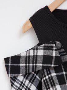 SHEIN Unity 格紋金屬圓環拉鍊挖肩襯衫 - 黑與白 - 查看 3