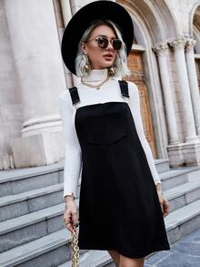 Vestido overol con parche con bolsillo - Negro - Ver 6