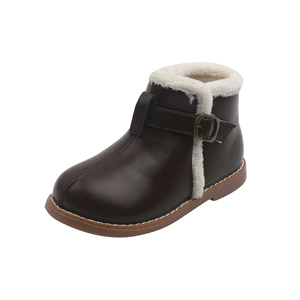 

Girls Minimalist Buckle Plush Inside Boots, Brown