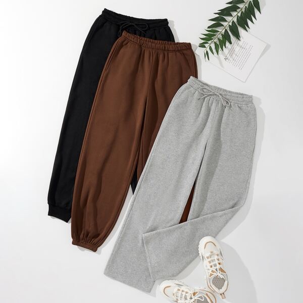 

3pcs Drawstring Thermal Sweatpants, Multicolor