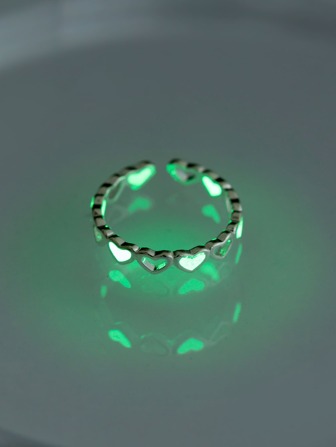 Nooxian للرجال نحاس تصميم قلب يضئ في الظلام خاتم موضة أجوف زخرفة لامع خاتم الى مجوهرات هدية