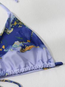 SHEIN Swim Summer Beach 3packs Marble Print Micro Triangle Bikini & Beach Skirt - Multicolor - View 3