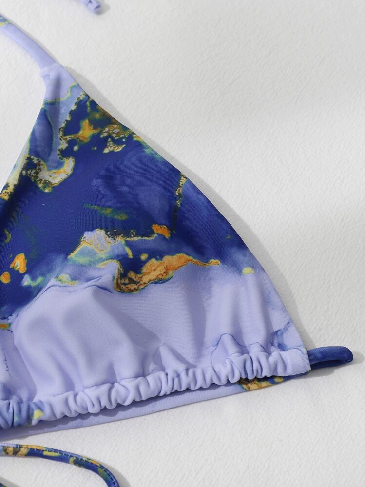 SHEIN Swim Summer Beach 3packs Marble Print Micro Triangle Bikini & Beach Skirt - Multicolor - View 3