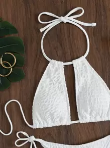 Swim Vcay 泳衣 女士 夏季 海滩 褶饰 比基尼 套装 吊带胸罩 & 丁字裤 两件套 泳衣 - 白色 - 查看 5