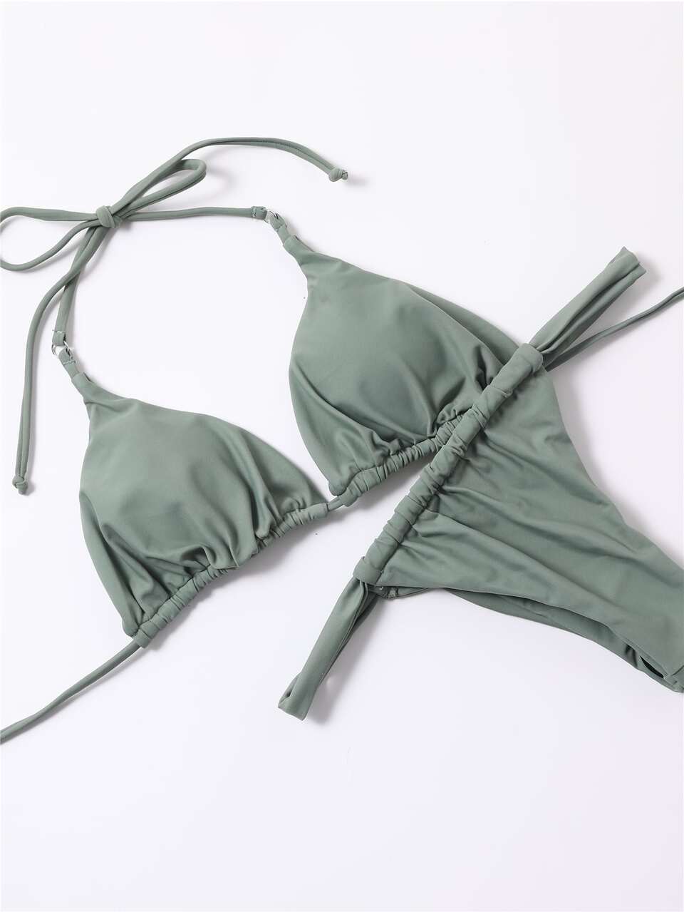 Summer Beach Mono Bikini Set Halter Micro Triangle Bra Top & Thong 2 Piece Bathing Suit