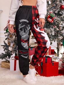 Christmas & Buffalo Plaid Print Sweatpants - Multicolor - View 4