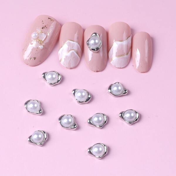 

10pcs Faux Pearl Nail Art Decoration, Silver