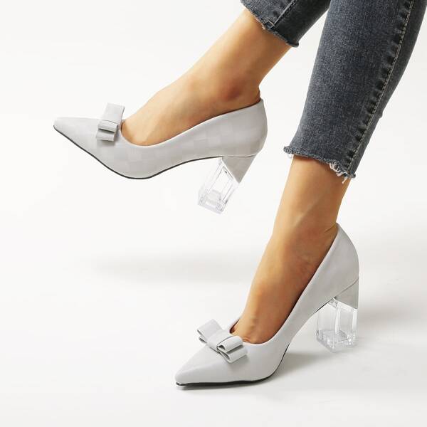 

Bow Decor Court Chunky Pumps, Light grey
