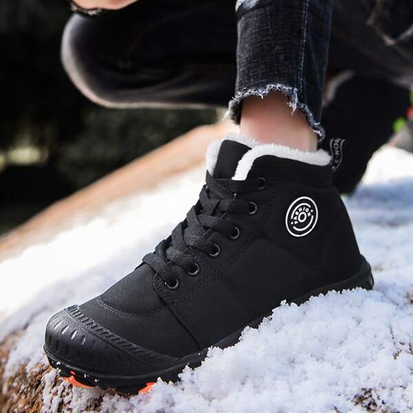 

Boys Textured Letter Patch Plush Inside Sneakers, Black