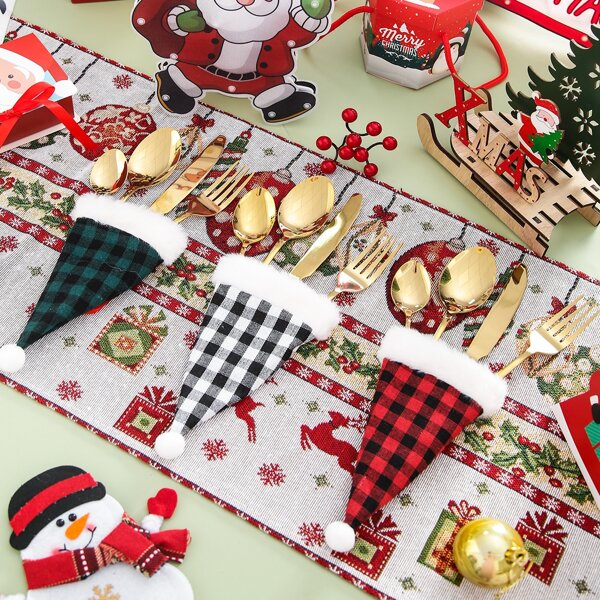 

4pcs Christmas Dining Set & Random Cutlery Cover, Multicolor