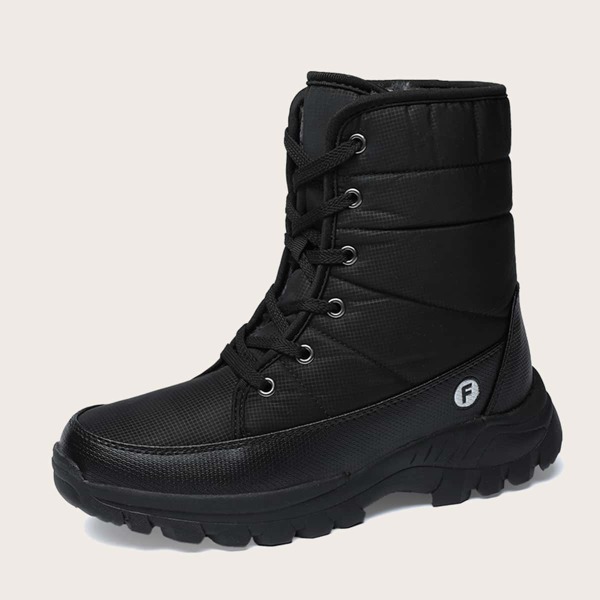 

Letter Graphic Mid Calf Snow Boots, Black
