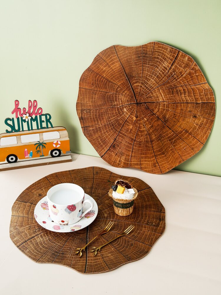 1pc Wooden Pattern Plastic Insulation Placemat, Tree Stump Design Anti-slip Table Mat For Home