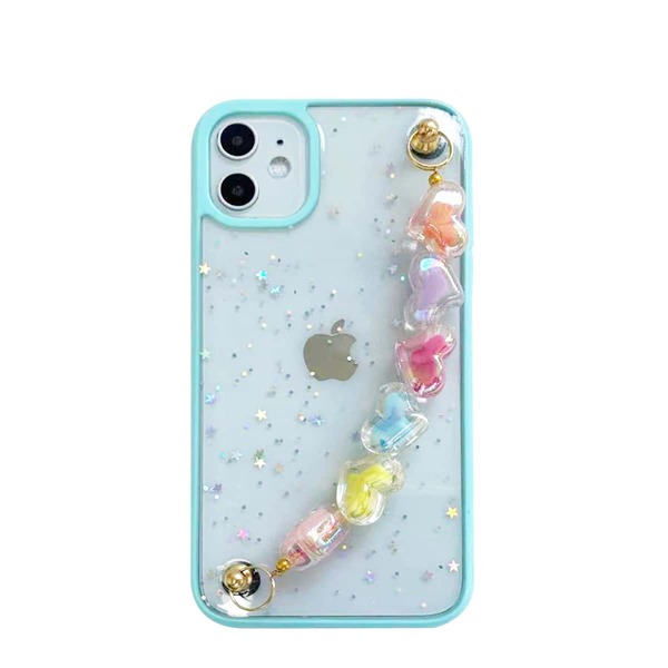 

Sequin Decor Heart Hand Strap Phone Case, Blue