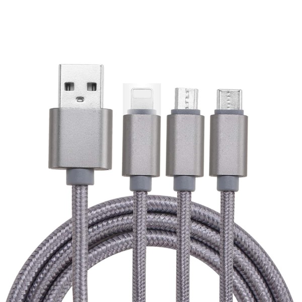 

1.2M 3 In 1 Braided Data Cable, Grey