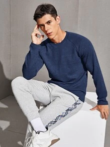 Manfinity VCAY Camiseta tejida de canalé de manga raglán - Azul Marino - Ver 1