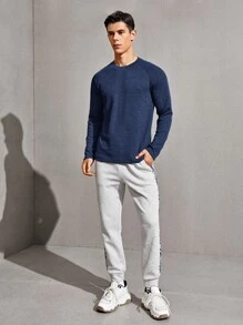 Manfinity VCAY Camiseta tejida de canalé de manga raglán - Azul Marino - Ver 3