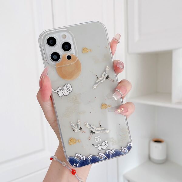 

Crane Painted Clear Phone Case, Multicolor
