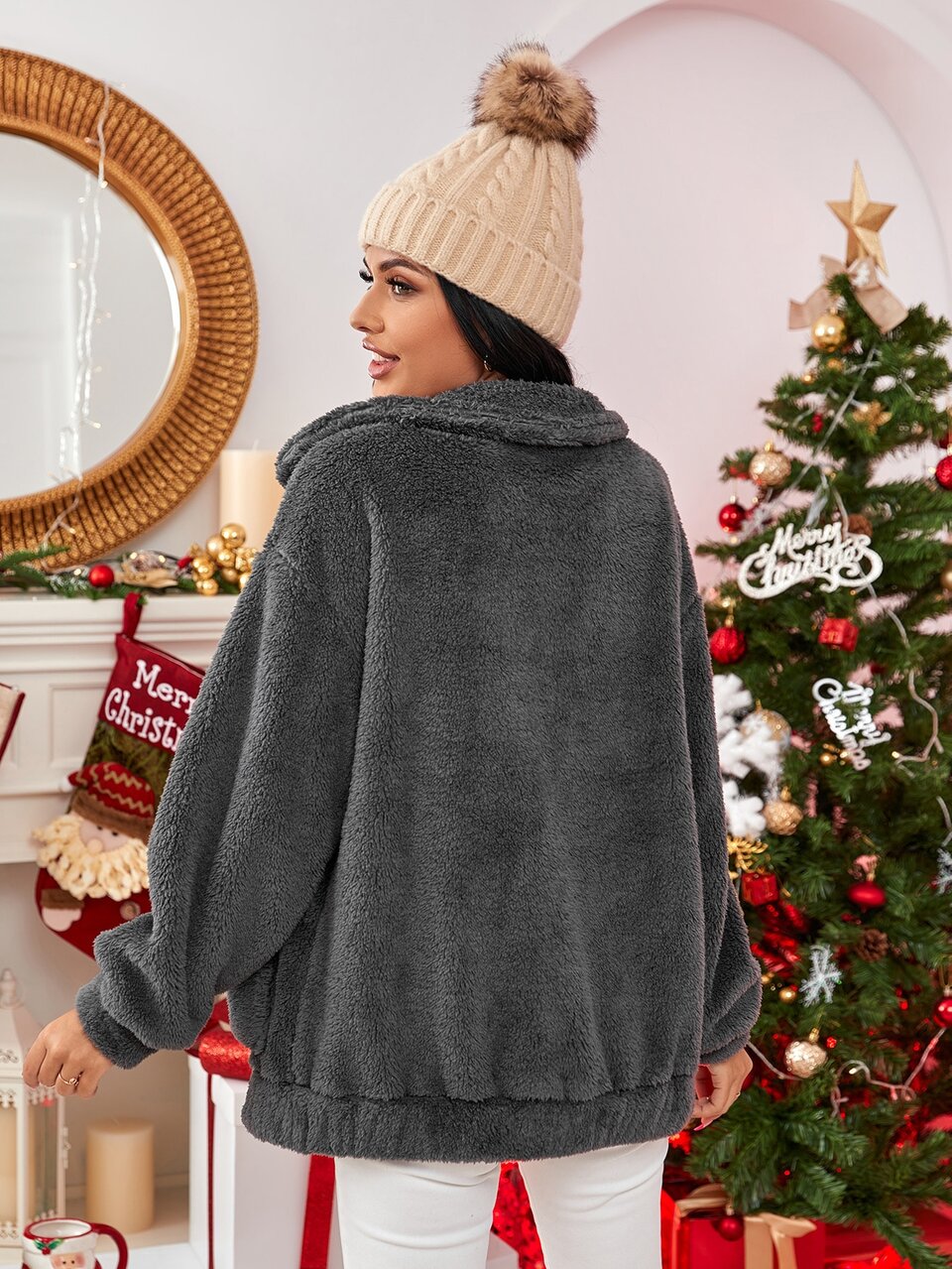 Dual Pocket Zip-up Teddy Jacket