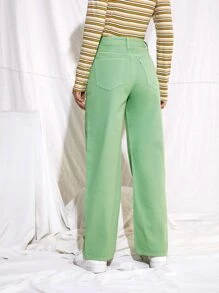 SHEIN Jeans rectos de cintura media - Verde Lima - Ver 2